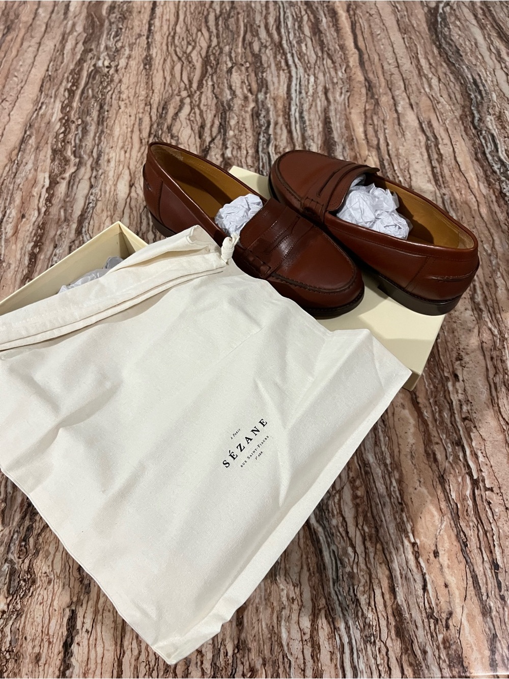 Sezane Brown Leather Penny Loafers - Picture 7 of 9